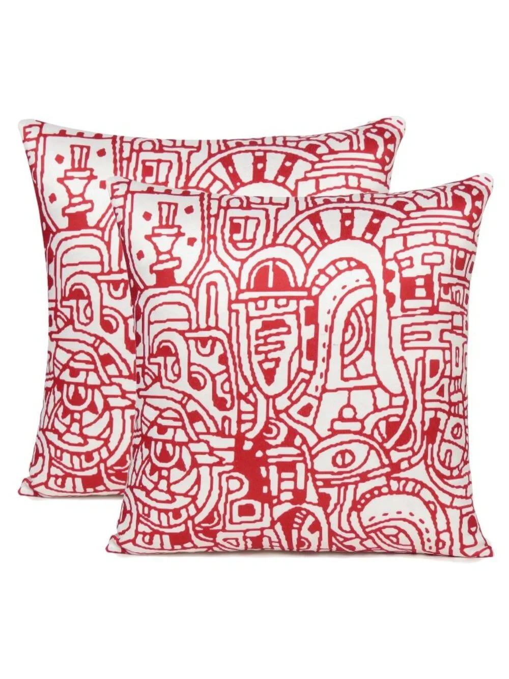 Oussum Throw Pillow Cover Doodle Print Square Cotton Cushion Cover Set of 2 Red